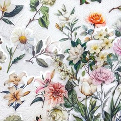 50pcs White Flower Scrapbook Stickers – Vintage Botanical Clear Floral Aes