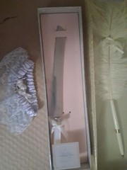 VTG HALLMARK PLUME PEN W/ QUILL HOLDER WEDDING CAKE KNIFE & GARTER READ DESCRIPT