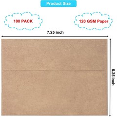 100 Pack 5×7 A7 (5.25 x 7.25 Inches) Envelopes (100 Pack), Kraft Brown