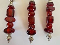 Wedding Cake Server Set & Ice Cream Scoop w/ Red Glass Bead Handles India VG