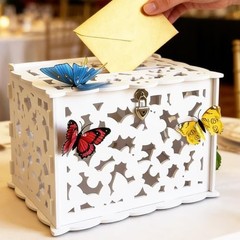 White Butterfly Card Box with Lock & Slot, Elegant Wedding Card Boxes for Recept