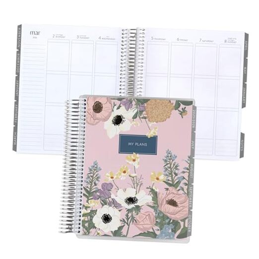 12-Month Spiral Life Planner 7X9 – Minimal Theme Bouquet (Jul 2025 – Jun 2026)