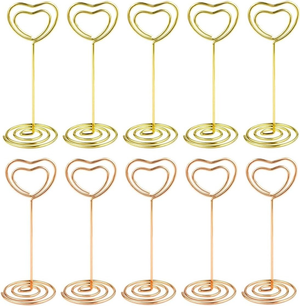 10 Pcs Heart Shaped Table Number Stand and Place Card Holder – Mini Wire Picture