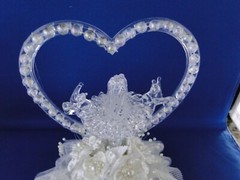 New Elegant Wedding Blown Glass with Heart, birdbath and birds Caketop #46