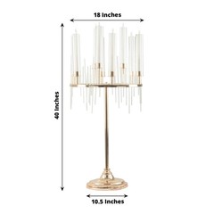 40″ Gold Clear 9 Arm Metal Candelabra Taper Candle Holder Glass Shades Party