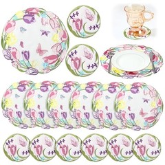 12 Pcs 14″ Spring Floral Embroidered Placemats and Coaster Set of Tulips