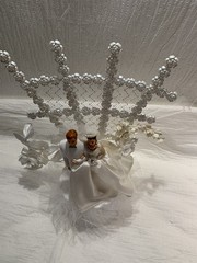RARE Vintage 1959 Coast Novelty Wedding Cake Topper Bride Groom Rosettes Lace