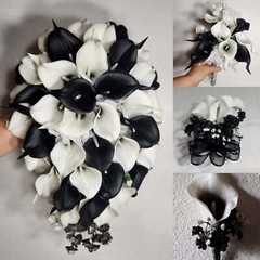 Black Ivory White Calla Lily Bridal Wedding Bouquet Accessories