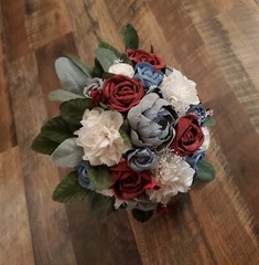 Burgundy Dusty Blue Bridal Bouquet Gray Sola Wood Rose Hydrangea Wedding Flowers