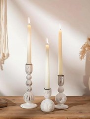 Taper Candle Holders Decor: Set of Wooden Candlestick 3 Rustic Whitewash