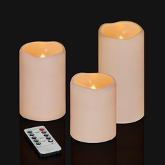 Flameless Candles 4″ 5″ 6″ Set of 3 Ivory Outdoor Indoor Pillars 3″ Diameter …