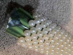 faux pearl flower boquet white wedding wrap, 3.5″ long, stretches, beaded