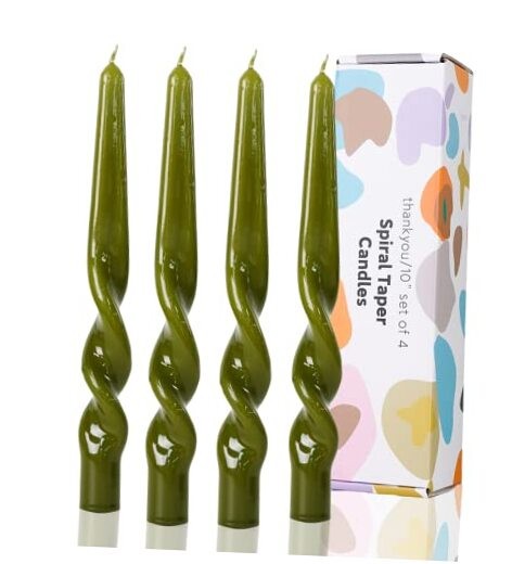 Olive Green Spiral Taper Candles Handmade Twisted Candle Conical Olive-10″-A