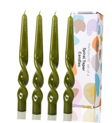 Olive Green Spiral Taper Candles Handmade Twisted Candle Conical Olive-10″-A