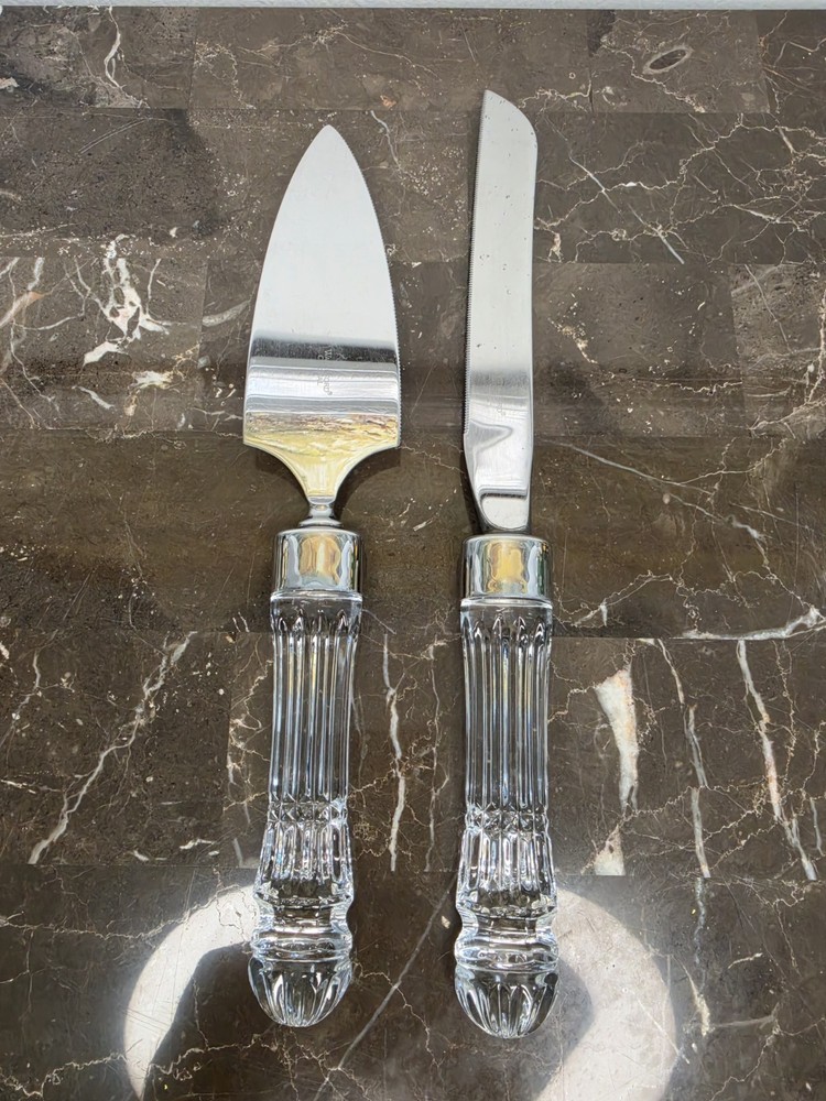 VTG Waterford Wedding Cake Server Set Crystal Handles