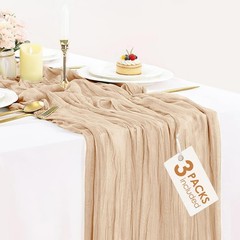 3 Pack Champagne Table Runner Summer Boho Cheesecloth Table Runner 10ft x 3pcs