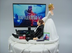 Funny Auto Bride and Groom Wedding cake topper JO