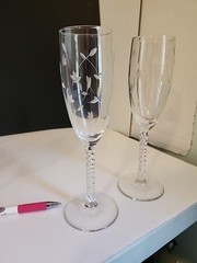 Vtg Lillian Rose Crystal Twisted Stem Glasses Champagne Floral 6oz Hand Blown
