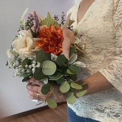 Beautiful Bridal Wedding Bouquet Budget Handmade Faux Floral Blue Orange Purple