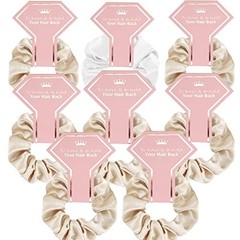 8 PACK Bridesmaid Proposal Gifts Scrunchies Hair Ties Bachelorette Beige+White
