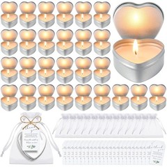 30 Sets Wedding Candle Favors – Heart Shaped Unscented Tea Lights with Gift Bags