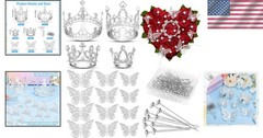 Flower Bouquet Accessories Silver Crowns Butterfly Decorations Pins Set