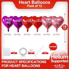 12 Pcs Red Heart Shaped Balloons 18 Inch XOXO | LOVE | 4 Colors Printed Xoxo