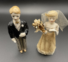 Vintage 1950’s Napco Japan Bride & Groom Porcelain Figures Cake Toppers 4.5″