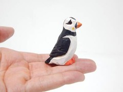 Puffin Cake Top Bride Groom Love Bird Winter Wedding Engage Carve Wood Statue