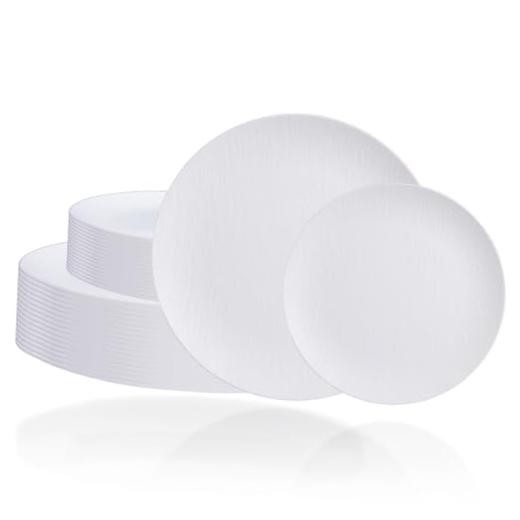 WONDERFUL 32pcs Plastic Plates Reusable Unbreakable Dinnerware Set Dishes White