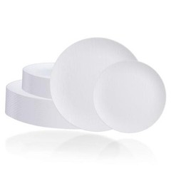 WONDERFUL 32pcs Plastic Plates Reusable Unbreakable Dinnerware Set Dishes White