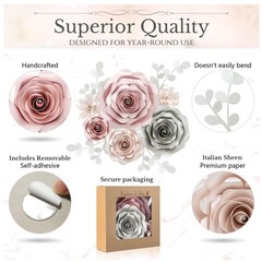 3D Paper Flower Wall Decor Set – Rose Gold Pink, Gray, Ivory