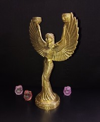 Egyptian Queen Flambeau Lamp Idol Brass Goddess Patio Room Candle Holder CA845