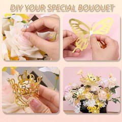 Flower Bouquet Accessories Set: 5 Mini Crowns, 36 Butterflies & 100 Pins