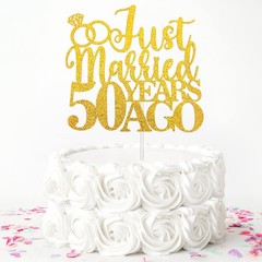 Just Married 50 Years Ago Cake Topper, Gold Glitter 50th Wedding