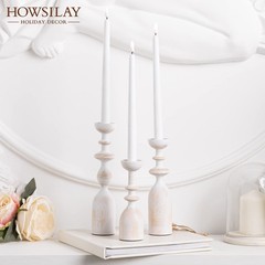 HOWSILAY Wood Candle Holder Candlestick Holders for Table Medium, White
