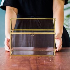 Large Glass Card Box with Lid for Wedding Reception (10.2x6x8.2 Inches) Gold