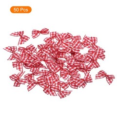 50Pcs Mini Gingham Ribbon Bow 1″ Checkered Ribbon Bows Red and White