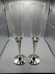 Vera Wang Wedgwood Infinity Toasting Champaigne Flutes Silver & Glass Set of 2