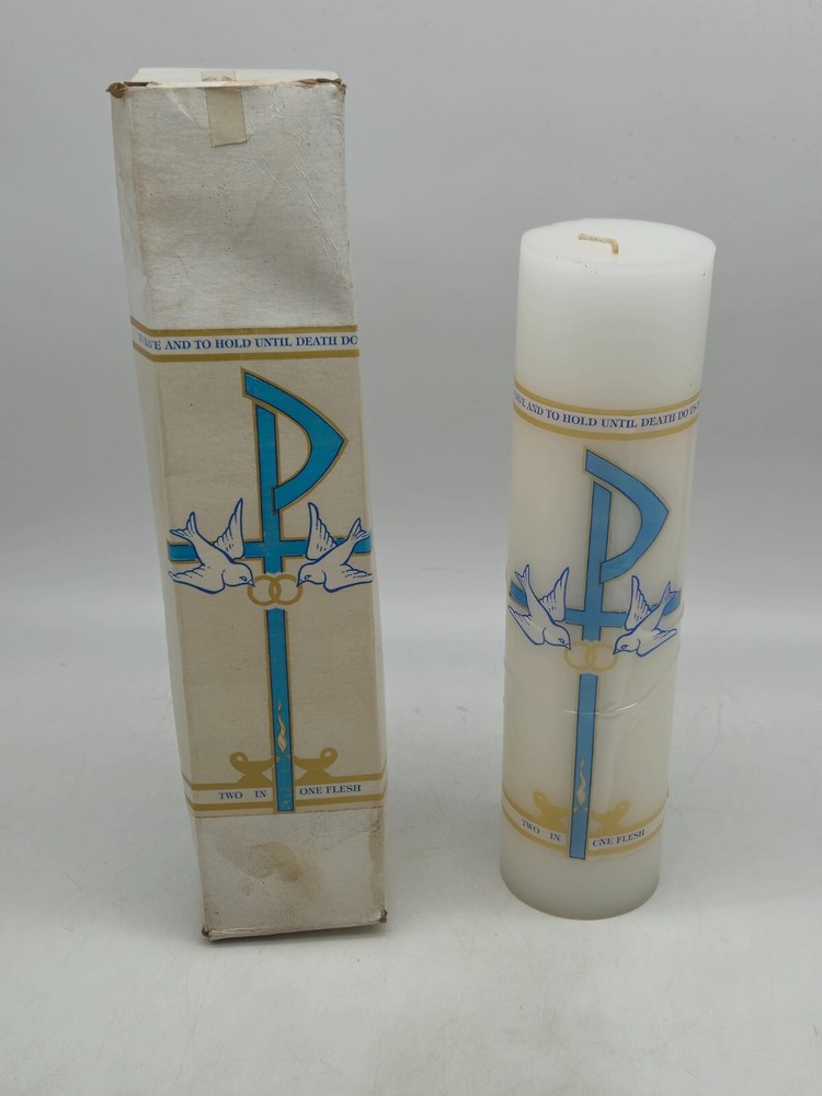 Wedding Unity Candle White Unscented To Have and to Hold Two in One Flesh 12″