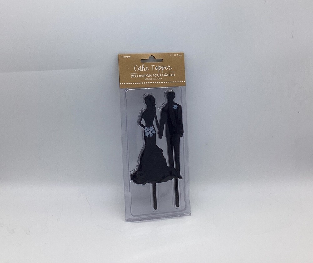 Bride & Groom Silhouette Cake Topper Black Topper Wedding Cake 7 Inches Unused