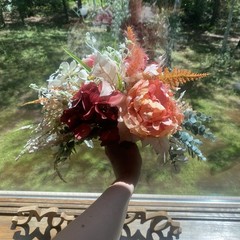 Bridal Wedding Bouquet Hand made Budget Friendly Faux Flowers Red Orange Fall