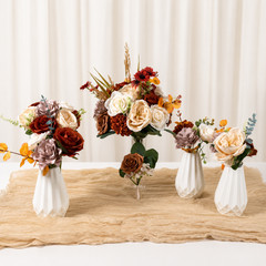 Terracotta Ivory Rose Bridal Bouquet Bridesmaid Boutonniere Bud Vase Wedding Set