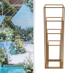 4PCS Gold Flower Stand Rectangular Rack Set For Wedding Table Centerpieces Decor
