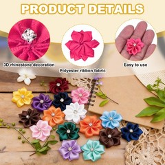 100Pcs Ribbon Flowers 1.2″ Fabric Flowers with Rhinestones Rose Red,