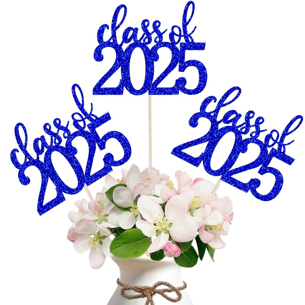 ALISSAR 12 Pack Pre-assembled Double Sided Class of 2025 Graduation Blue