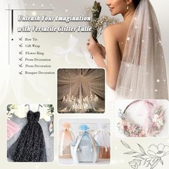 Glitter Tulle Fabric x 60 Inch Wide Tulle Bolt Tulle Netting with 1 Yard Black