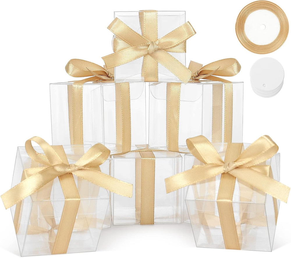 60 Pcs Clear Boxes for Favors, 3X3X3 Inches Clear Gift Boxes PET Material Party
