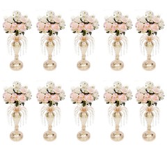 17.7in Height 10 Pcs Versatile Metal Wedding Centerpieces Vase& Pillar Candle