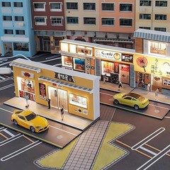 1:64 Double-Level Sushi Restaurant Diorama with LED Lights – Miniature Street…